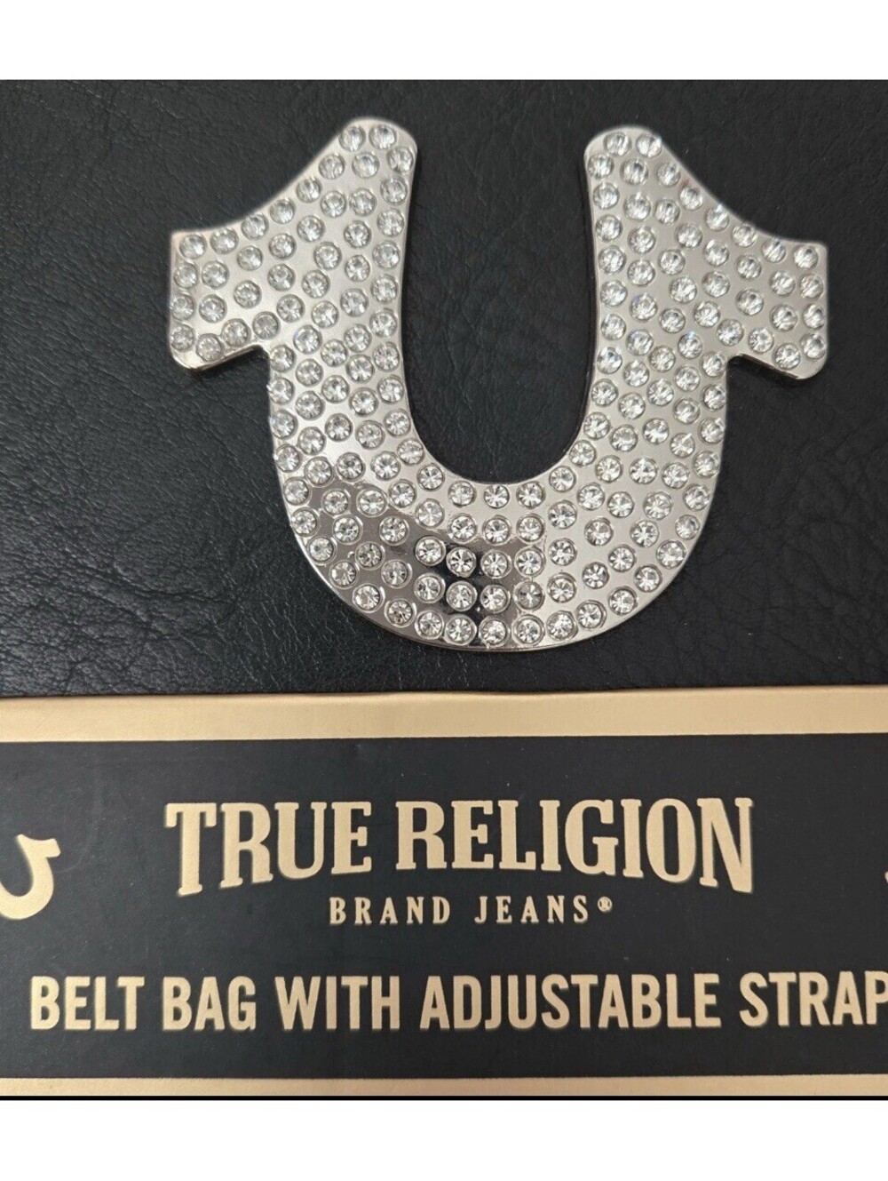 New True Religion Belt Bag Black/Silver Sparkle Logo & Adjustable Strap w/Logo